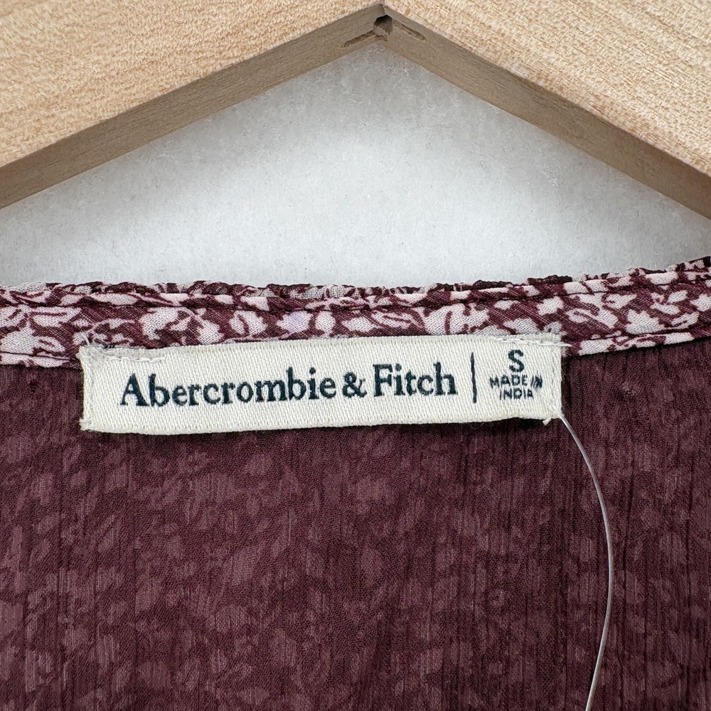 Abercrombie & Fitch Blouse Womens Small Red Floral Smocked Waist Babydoll Y2K - Picture 4 of 16